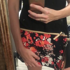 Merona Navy and Pink Floral Roomy Clutch Bag